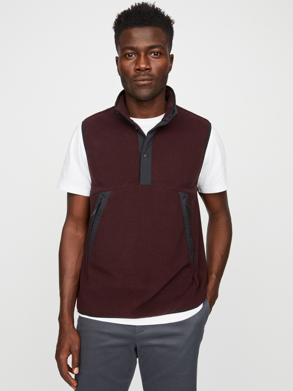 Hill City - Gap - Hybrid Fleece Popover Vest - Burgundy - Men’s L - Retail $98